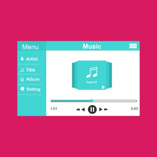 media player application app template with flat vector image