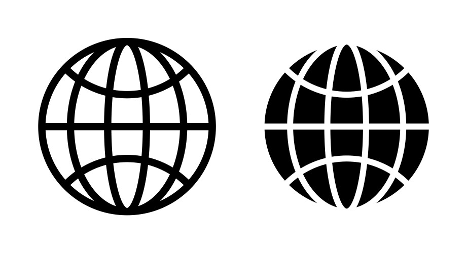 Globe icon set in solid black and white color Vector Image