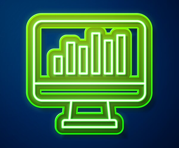 Glowing neon line computer monitor with graph vector image