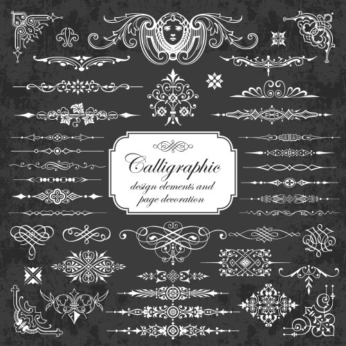 Set of calligraphic design elements on blackboard Vector Image