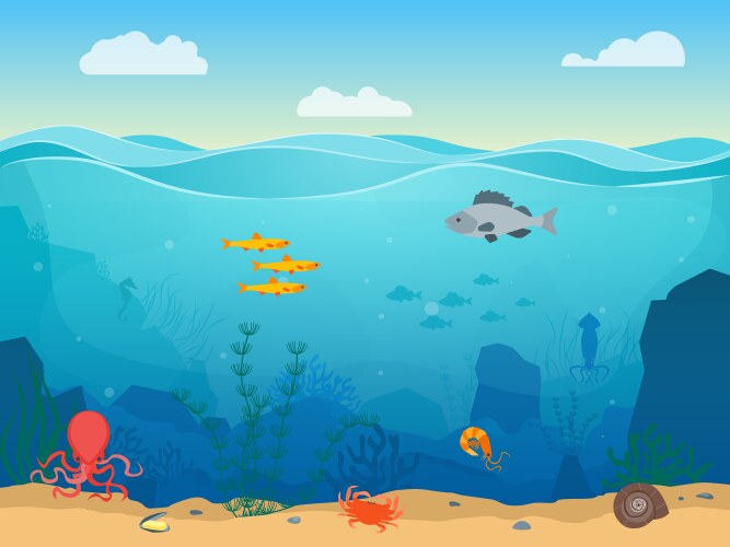 Underwater Sea Landscape with Fish Royalty Free Vector Image