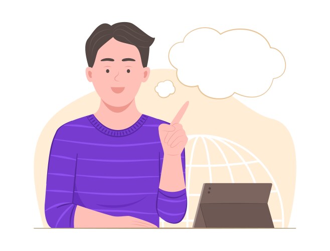 Man pointing empty speech bubble for copy space vector image