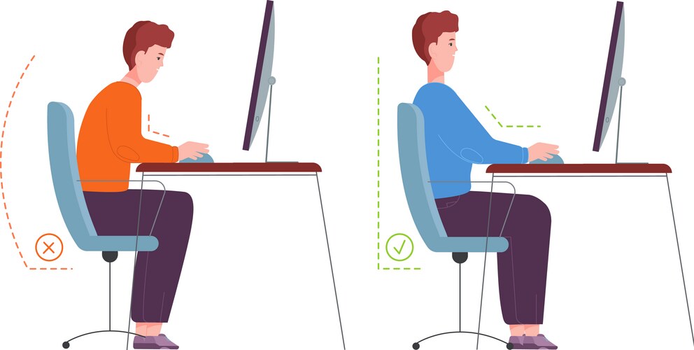 Ergonomic Sitting Posture: Correct vs. Incorrect – Royalty-Free Vector ...