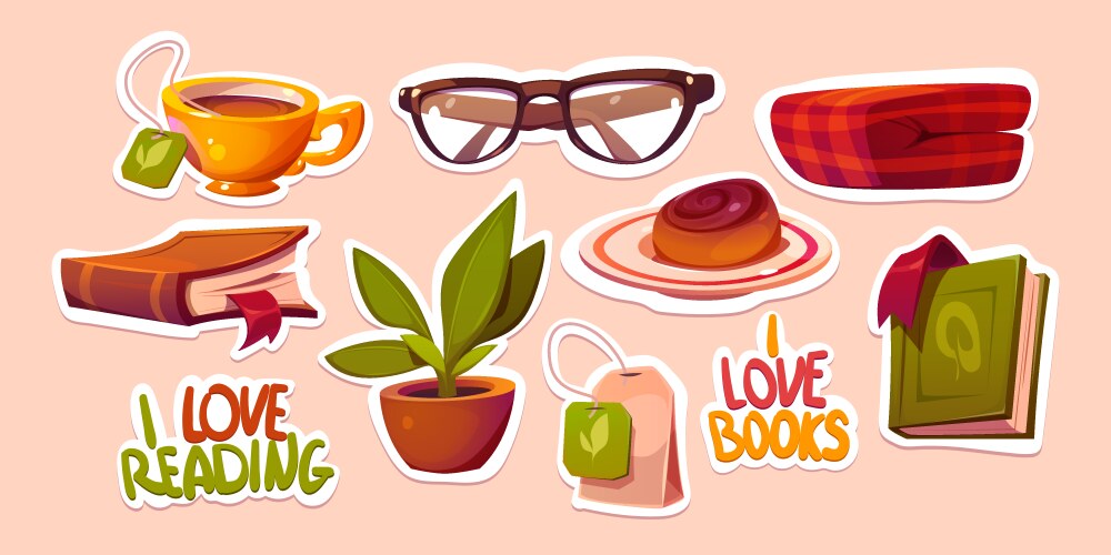 Love reading stickers pack Vector Image