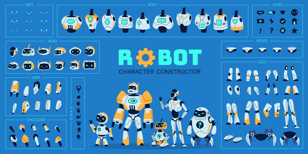 robot elements kit cute cyborg character vector