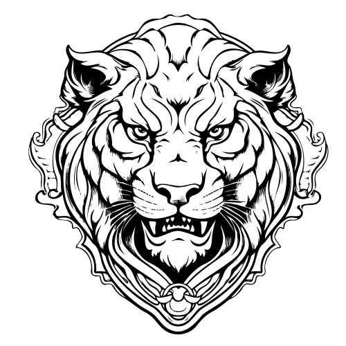 Roaring tiger head in simple heraldic shield Vector Image