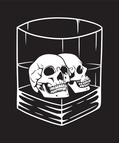 Two human head skull inside whiskey glass vector image