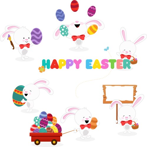 Cute Easter Rabbits with Eggs Royalty Free Vector Image