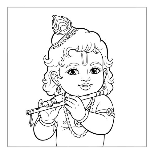 Krishna with Flute and Peacock Crown Vector Image