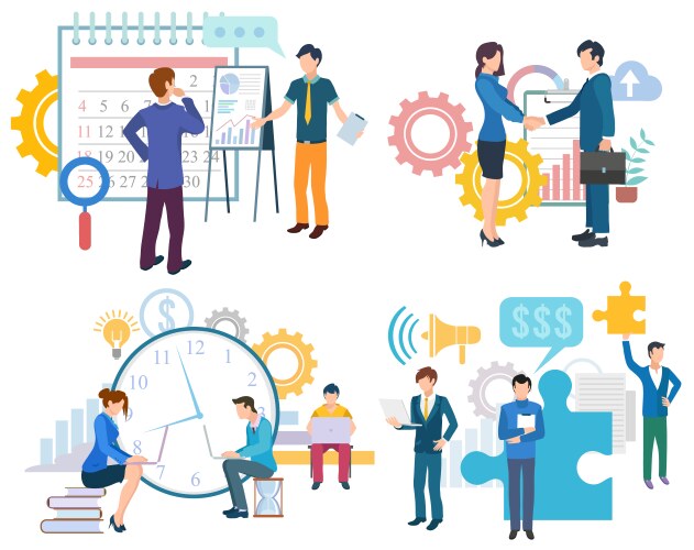 Time management flat set Royalty Free Vector Image