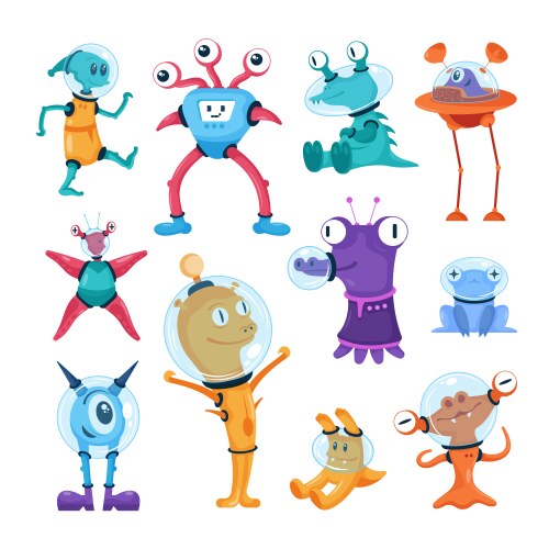 Cute Alien Icon Set Vector Image