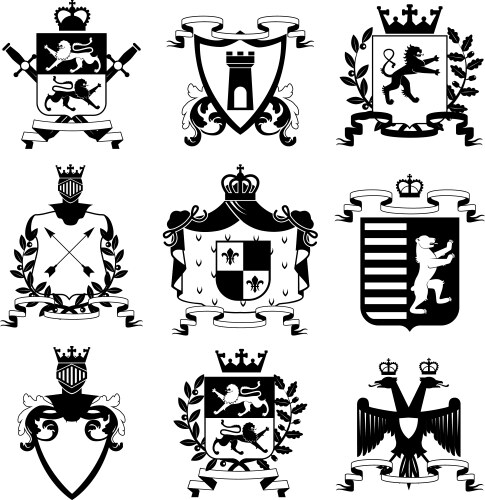 Heraldic emblems design black icons collection vector image