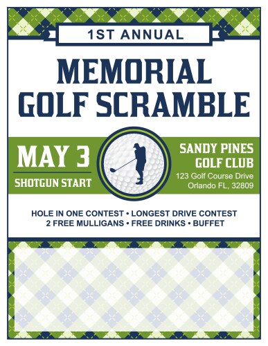 Golf Tournament Flyer - Scramble Vector Image