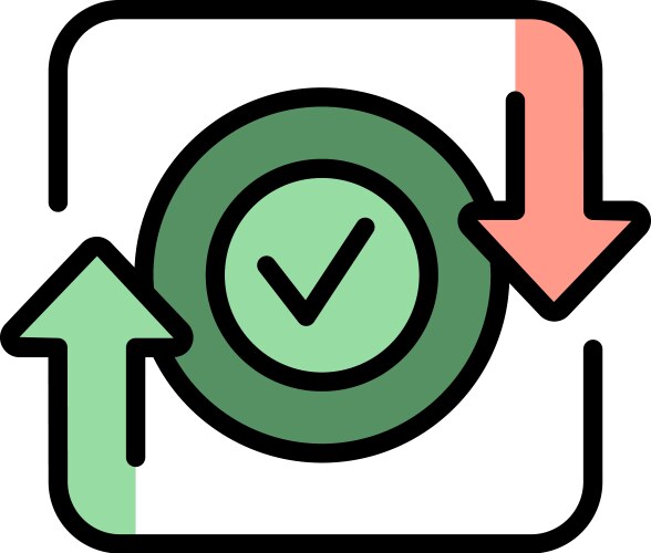 Checkmark with up and down arrows showing data vector image
