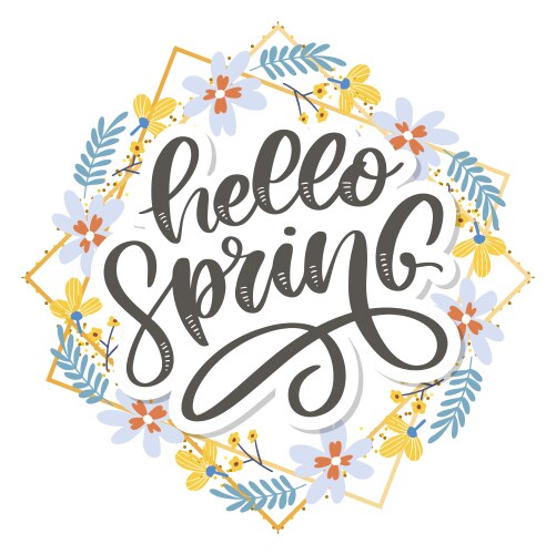 Spring lettering and flowers Royalty Free Vector Image