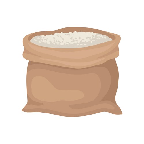 Brown cloth sack with rice or flour half-filled Vector Image