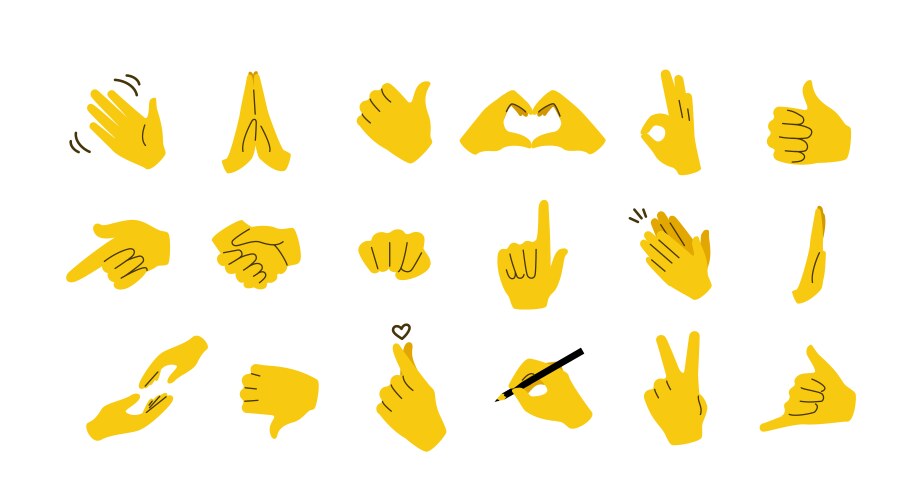 hand emoticons yellow arms and fists vector