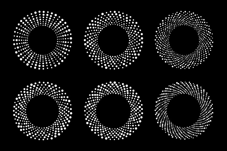 Halftone circular dotted frames set circle dots vector image