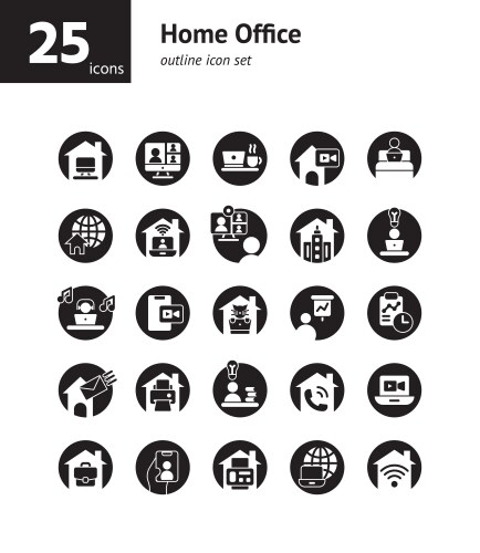 Home office solid icon set vector image