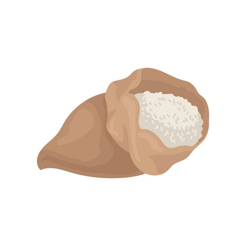 Open burlap bag with rice or flour small brown Vector Image