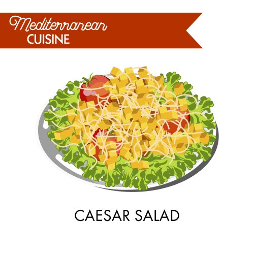 Caesar salad with whole tomatoes and cube crackers vector image