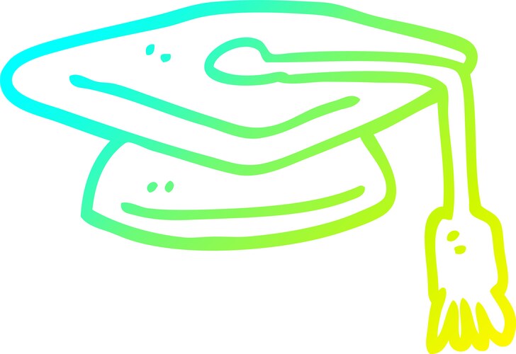Cold gradient line drawing cartoon graduation hat Vector Image