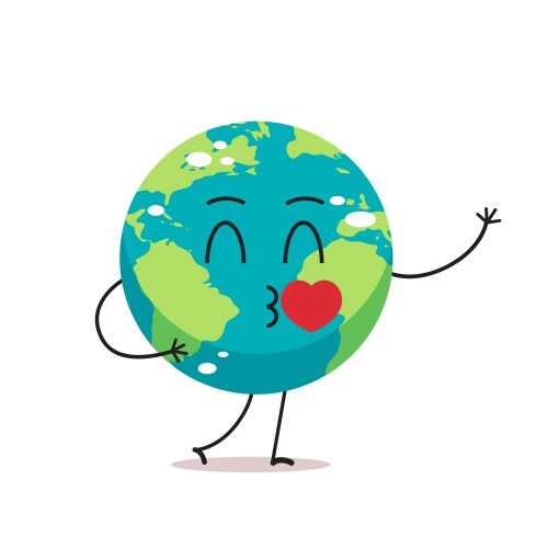 cute earth character blows kiss cartoon mascot vector image