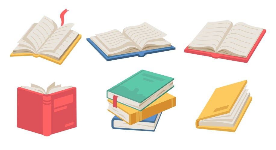 stack open books with bookmarks textbooks set vector image