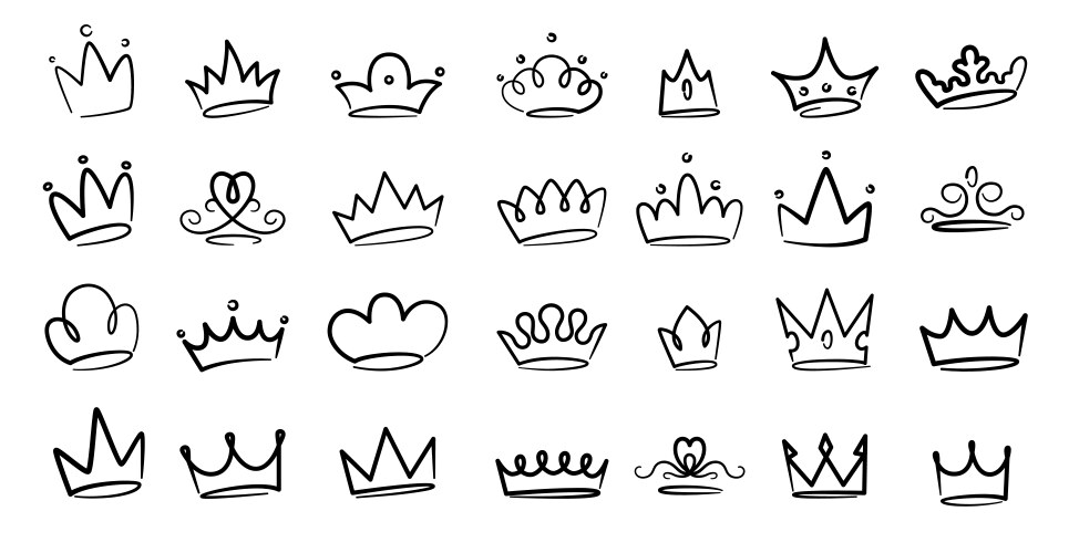 Doodle crown king queen princess sketch crowns Vector Image