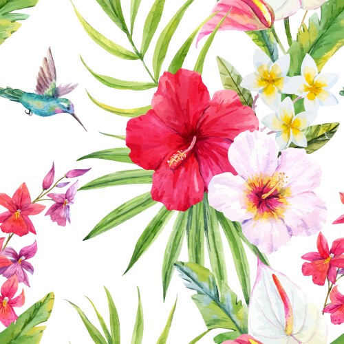 Tropical Watercolor Floral Pattern Vector Image