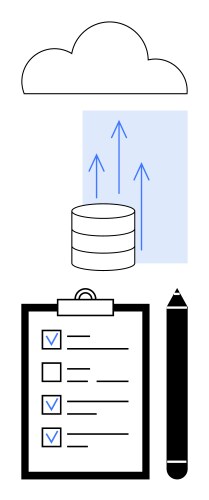 Cloud data upload with checklist and pen for task vector image