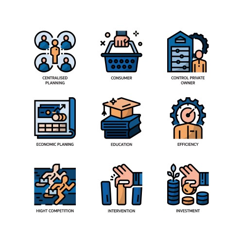 market economy icons set vector image