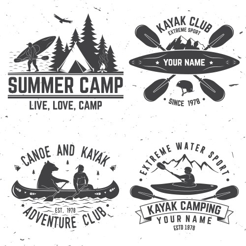Kayak Club Badges - Vintage Style Vector Image