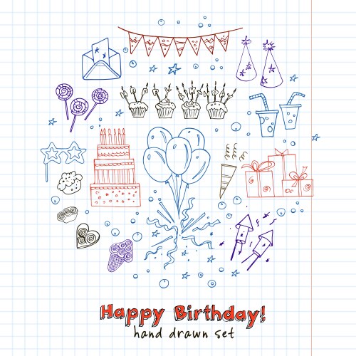 Birthday Party Doodle Elements Vector Image