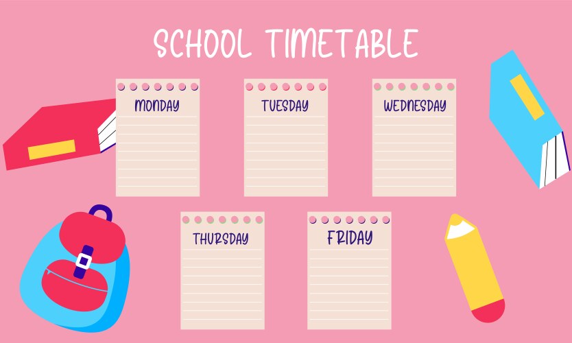 School timetable poster template Royalty Free Vector Image