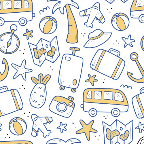 hand drawn seamless pattern travel vector