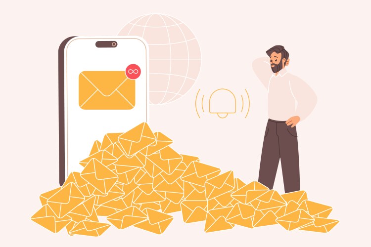 Spam overload in inbox mobile app mailbox full vector image