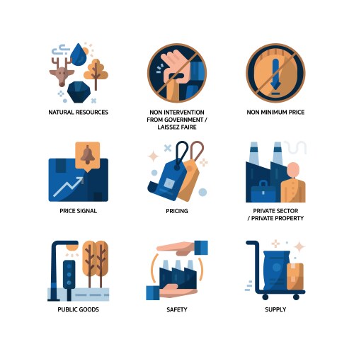 market economy icons set vector image