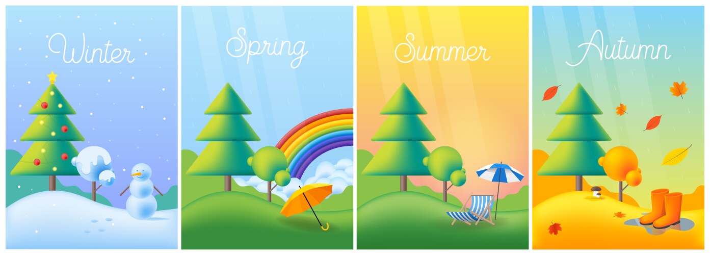 Nature landscape cards winter summer spring Vector Image