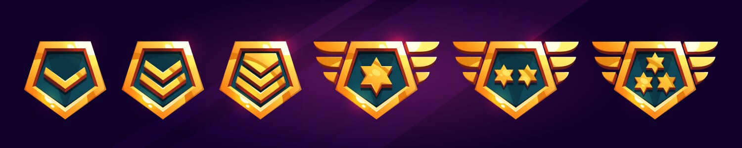 cartoon set of game rank badge vector