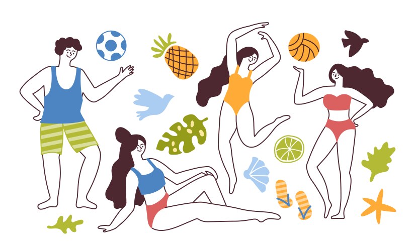 happy doodle human beach lifestyle funny summer vector image