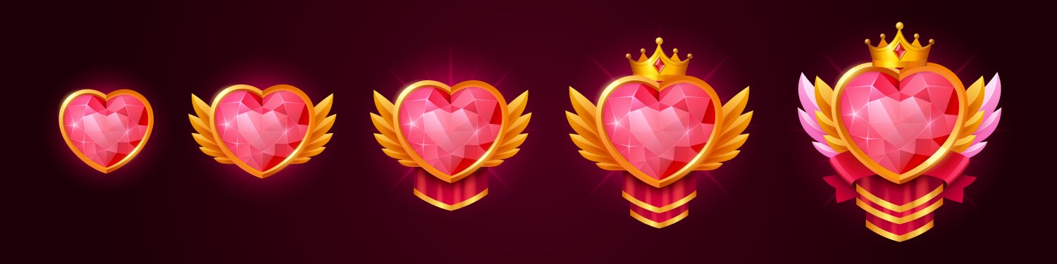 set of heart shape game rank frames on background vector