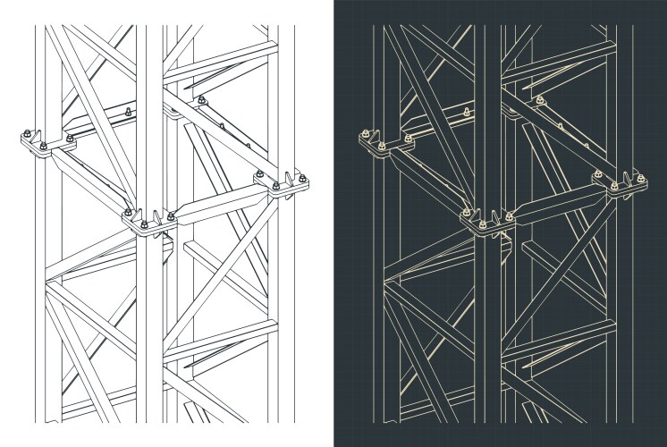 Steel metal frame isometric blueprints vector image