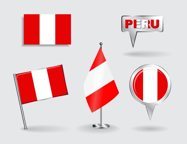 Set of peruvian pin icon and map pointer flags vector image