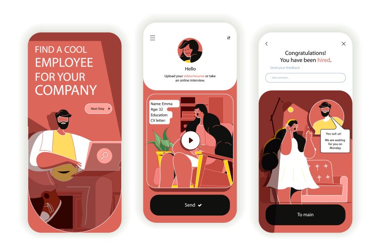 Recruitment concept onboarding screens ui ux vector image