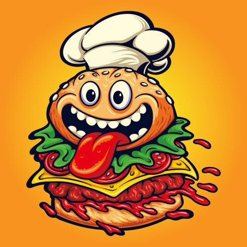 Funny burger chef logo mascot for your work vector image