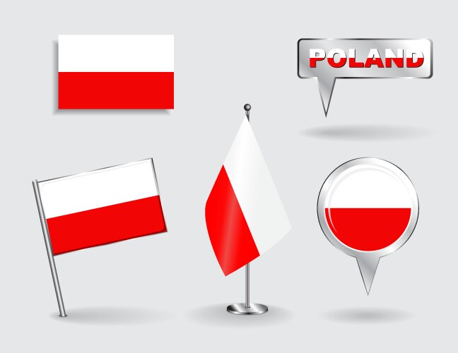 Set of polish pin icon and map pointer flags vector image