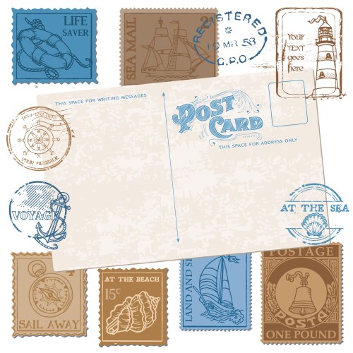 Retro Sea Stamps Postcard Vector Image