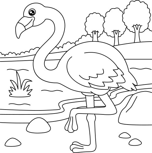 flamingo coloring page for kids vector image