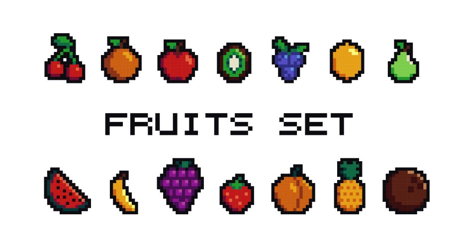 Retro pixel art food isolated icons with 8bit vector image